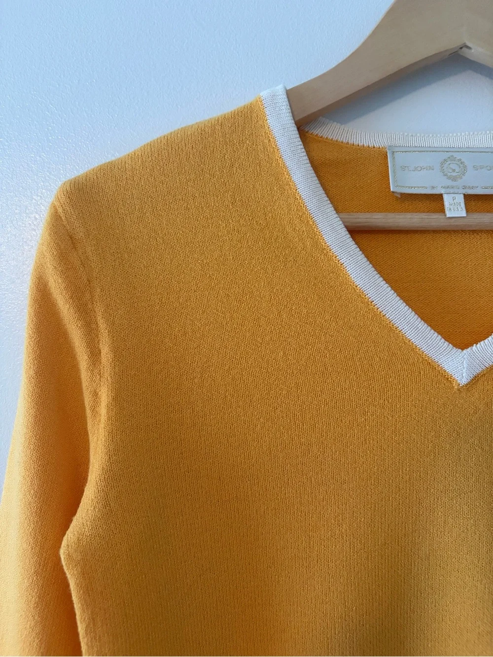 St. John Sport by Marie Gray Size S Golden Yellow Santana Knit Sweater Cutouts - Picture 5 of 8
